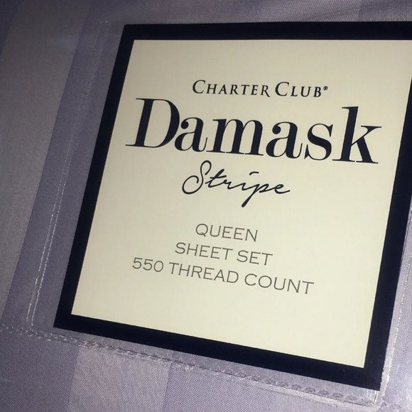 new PALE LILAC STRIPE Charter Club Damask 550 TC Cotton QUEEN Sheet Set - Picture 3 of 11